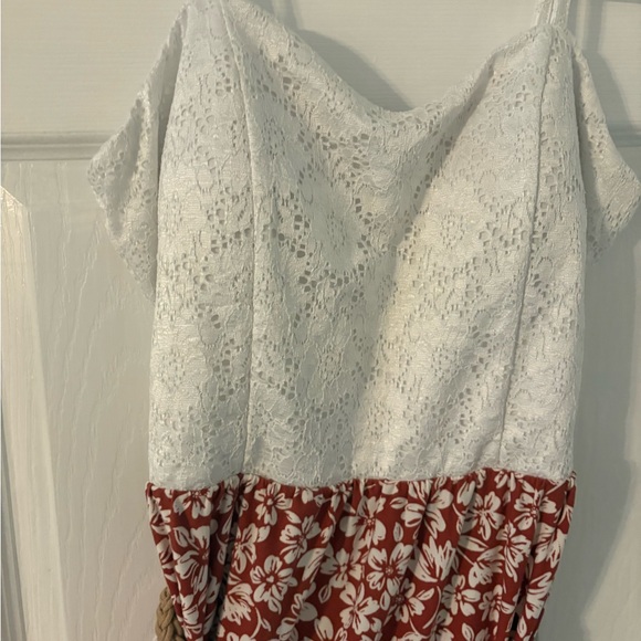 Boho Lace Floral Sundress Tie Strap High Low Dress L 11-13 - Picture 4 of 8